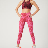 High Waist Reversible Leggings Neon Pink Flowers