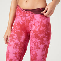 High Waist Reversible Leggings Neon Pink Flowers