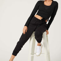 Priscilla Long Sleeve Wrap Top Black