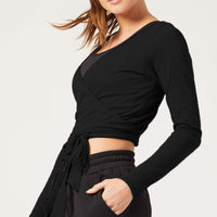 Priscilla Long Sleeve Wrap Top Black