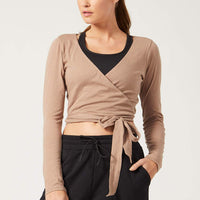 Priscilla Long Sleeve Wrap Top Camel