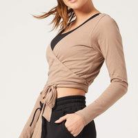 Priscilla Long Sleeve Wrap Top Camel