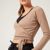 Priscilla Long Sleeve Wrap Top Camel
