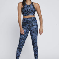 High Waist Reversible Leggings Sky Paisley