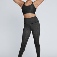 High Waist Reversible Leggings Black And Grey Stripe