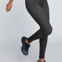 High Waist Reversible Leggings Black And Grey Stripe