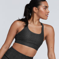 Strappy Bra Black And Grey Stripe