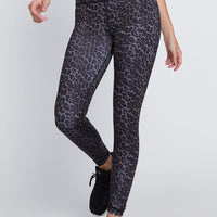 High Waist Reversible Leggings Black And White Houndstooth - Black Cheetah