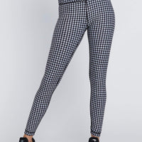 High Waist Reversible Leggings Black And White Houndstooth - Black Cheetah