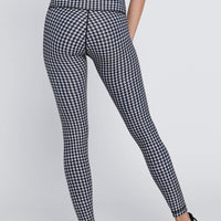 High Waist Reversible Leggings Black And White Houndstooth - Black Cheetah