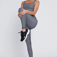 High Waist Reversible Leggings Black And White Houndstooth - Black Cheetah