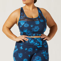 Rebel Cross Back Bra Neon Flowers Blue