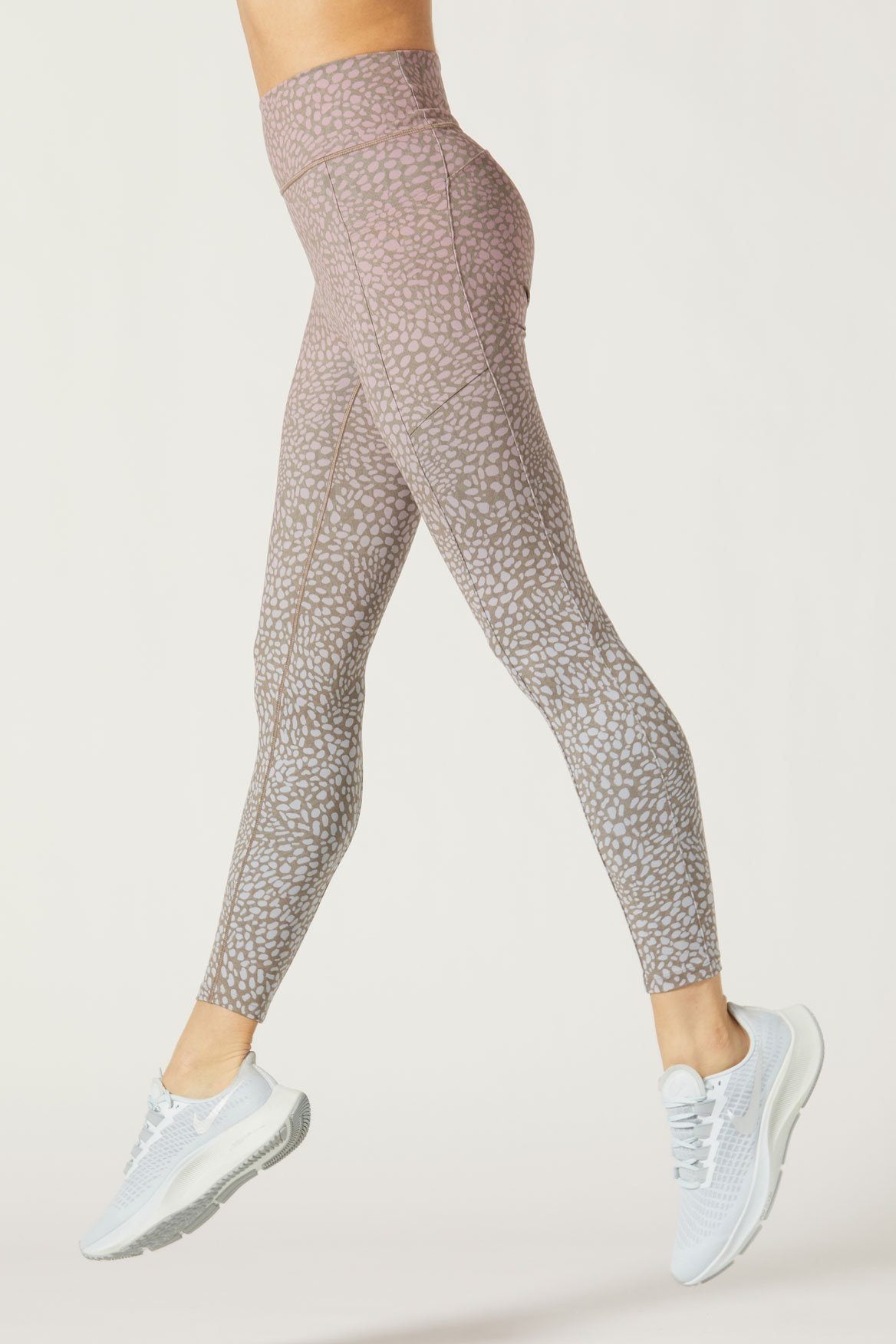 Eco-responsible sports leggings taupe and glittery white Waist XS Colour  Taupe/Glittery white Waist XS Colour Taupe/Glittery white