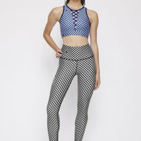 High Waist Reversible Leggings Black Gingham - Sky Blue Gingham PANTS W.I.T.H.-Wear It To Heart