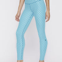 High Waist Reversible Leggings Black Gingham - Sky Blue Gingham PANTS W.I.T.H.-Wear It To Heart