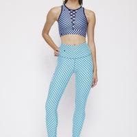 High Waist Reversible Leggings Black Gingham - Sky Blue Gingham PANTS W.I.T.H.-Wear It To Heart
