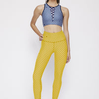 High Waist Reversible Leggings Navy Gingham - Sunshine Gingham PANTS W.I.T.H.-Wear It To Heart