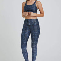 High Waisted Leggings Navy Tweed With Foil
