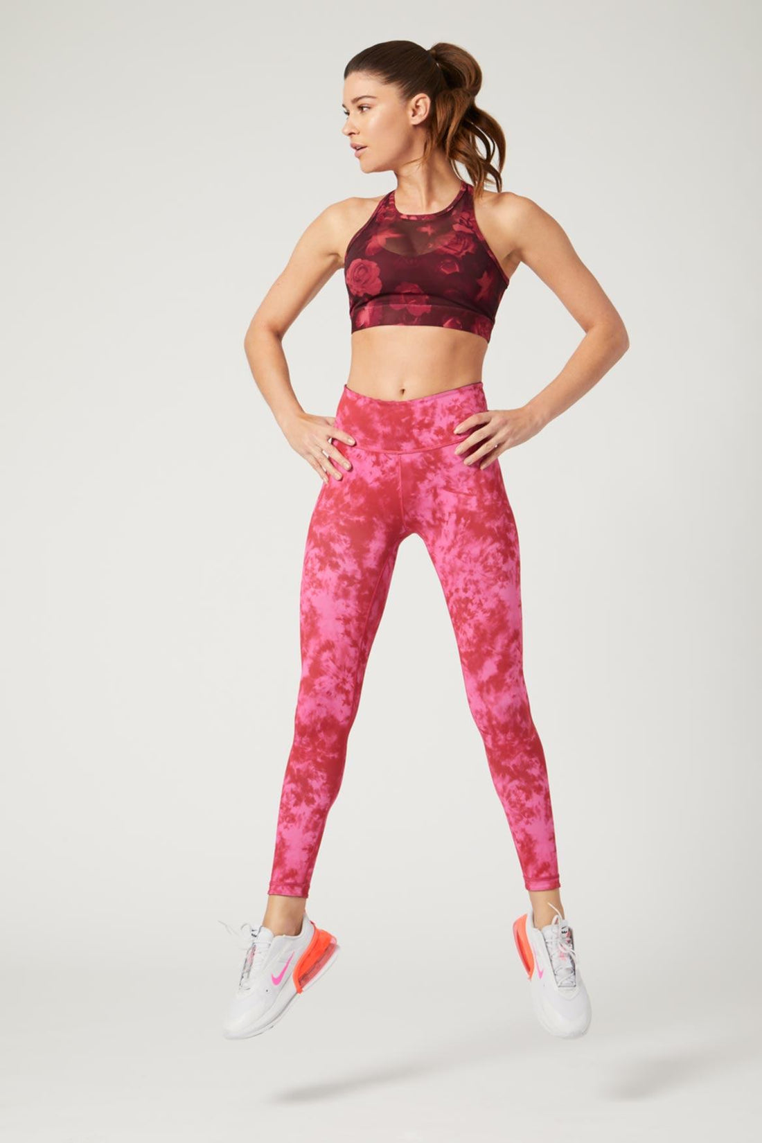 High Waist Reversible Leggings Neon Pink Flowers – Wear It To Heart