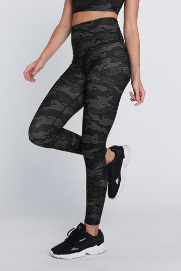 High Waist Reversible Leggings Black Line Camo