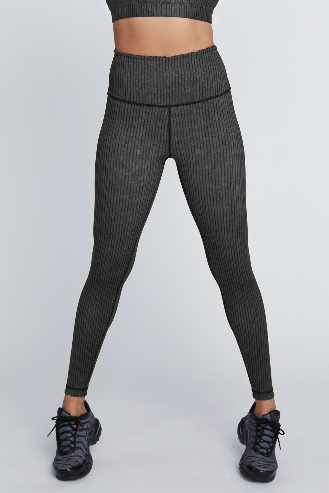 High Waist Reversible Leggings Black And Grey Stripe – Wear It To