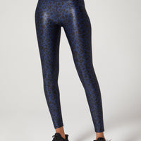 Bowie High Waist Legging Satin Cheetah Navy