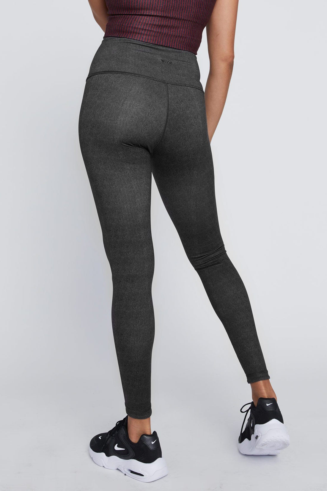 Photos of the align track stripe joggers in graphite grey/diamond dye in  size 10! I am usually a TTS 8 in leggings but sized up because the 8 was  too tight on