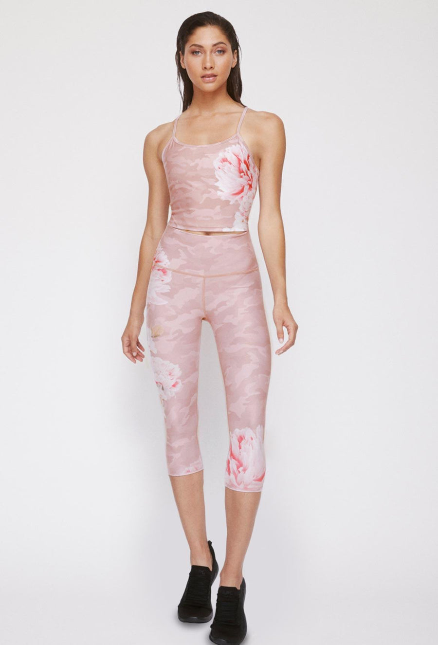 High-Waist Reversible Capris Blush Camo Peony