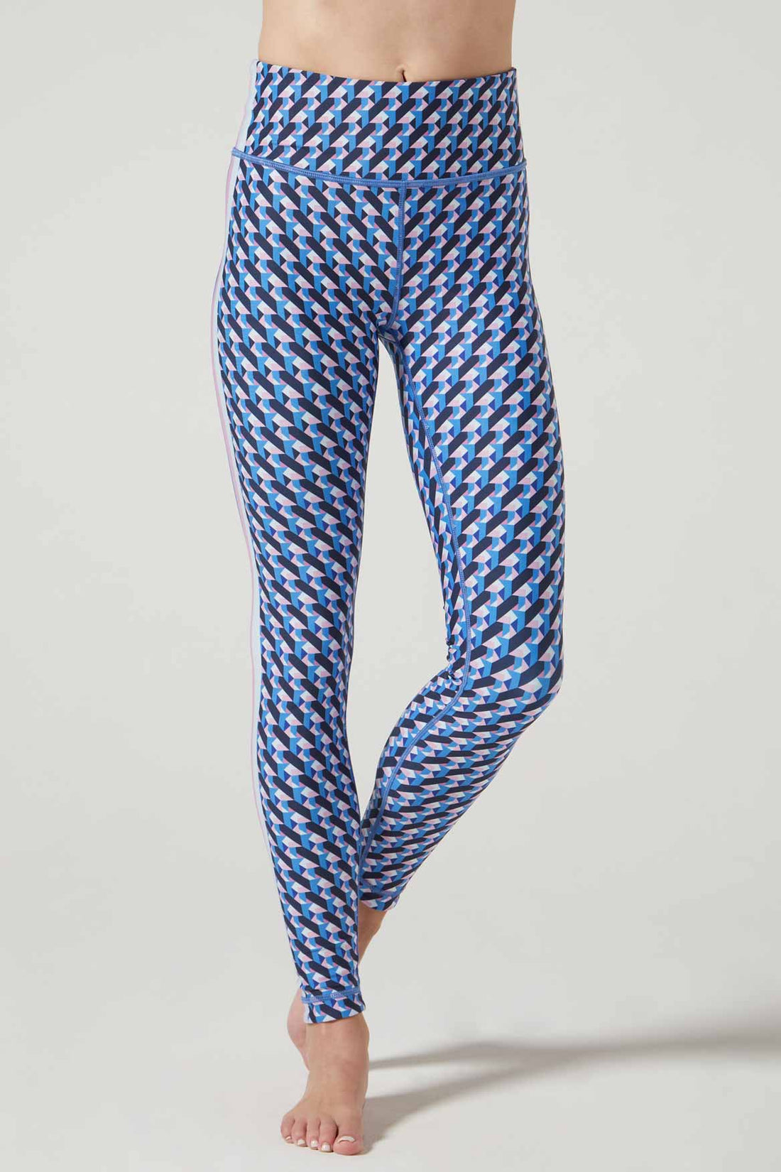 Yoga Pants - Light Blue Block Print - OM Designs