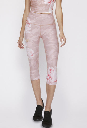 High Waisted Capris Blush Camo Peony PANTS W.I.T.H.-Wear It To Heart BLUSH CAMO PEONY XS 