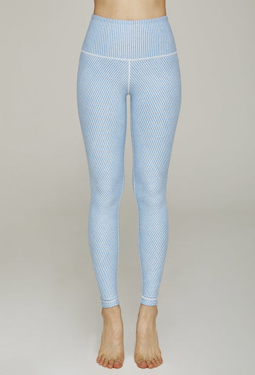 High-Waist Reversible Legging Blue Derby Stripe