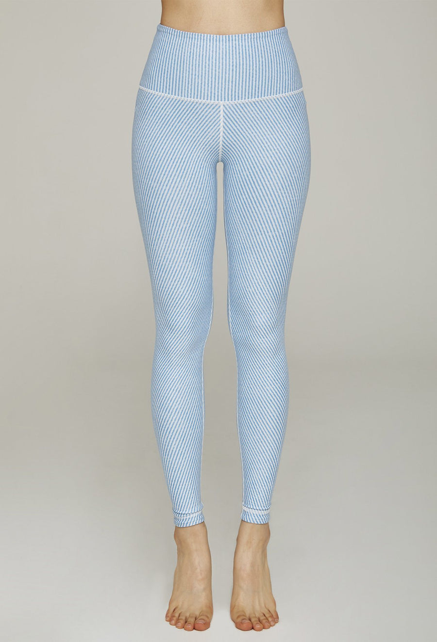 High-Waist Reversible Legging Blue Derby Stripe