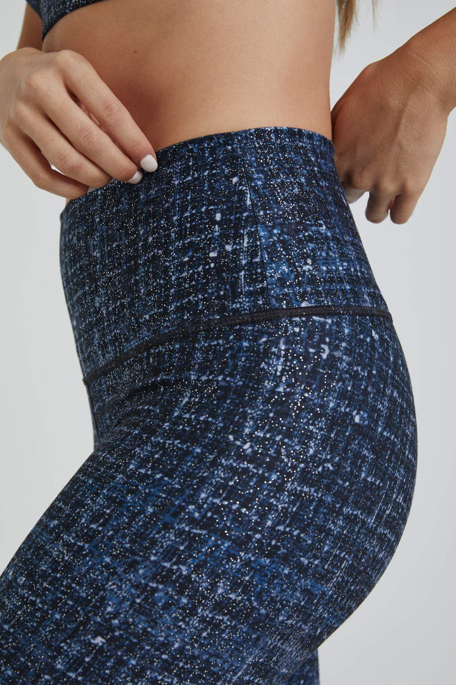 High Waisted Leggings Navy Tweed With Foil