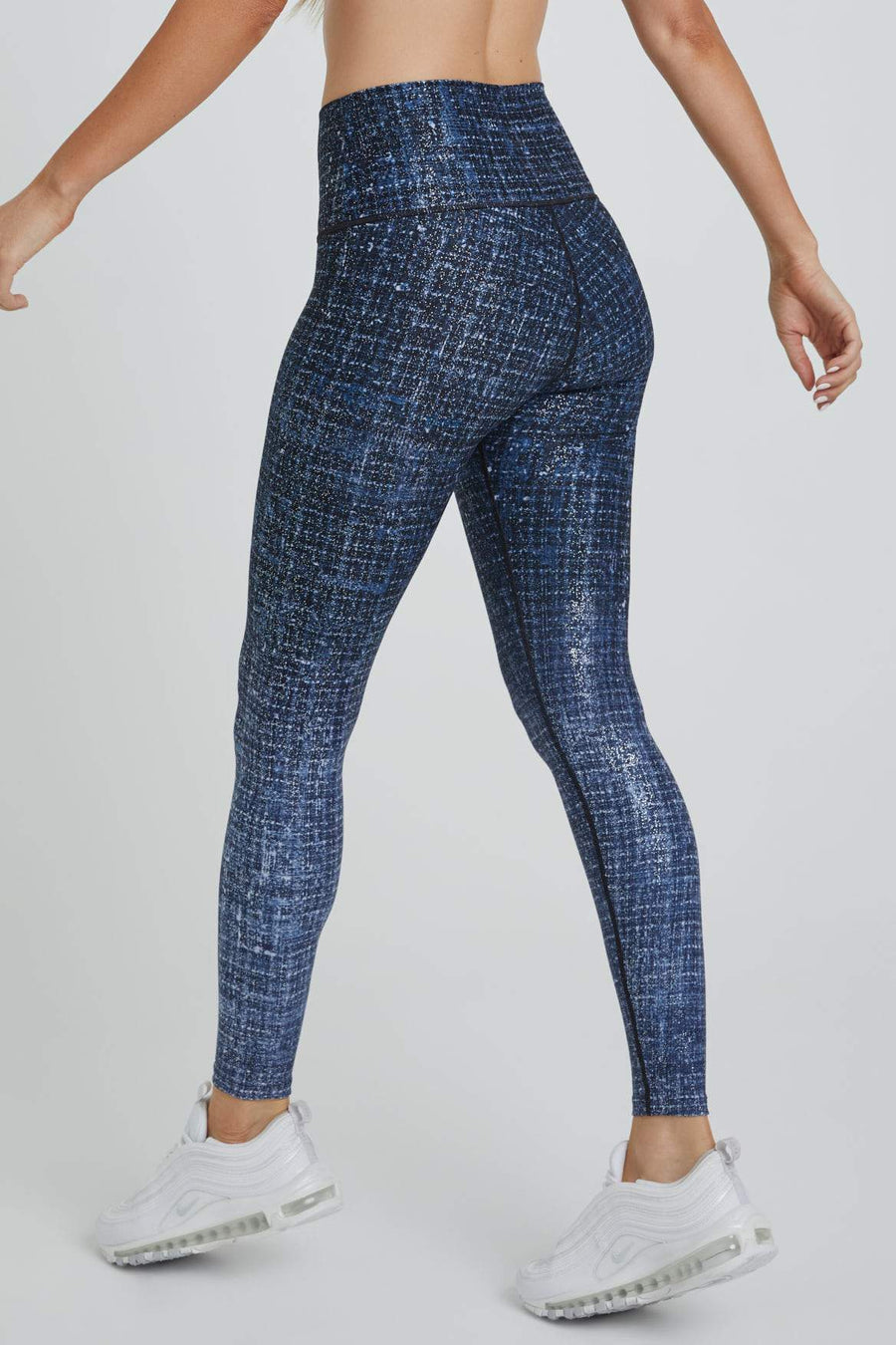 High Waisted Leggings Navy Tweed With Foil